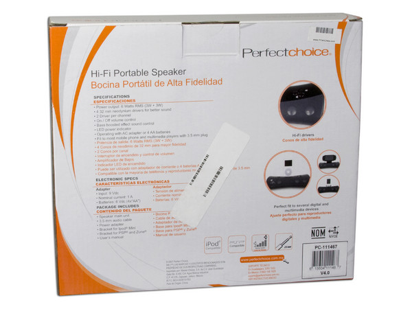 Bocina Portátil Perfect Choice de Alta Fidelidad para iPod, PSP y Zune. Conector 3.5mm