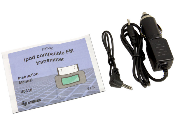 Transmisor inalámbrico FM, compatible con iPod e iPhone.