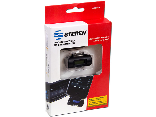 Transmisor inalámbrico FM, compatible con iPod e iPhone.