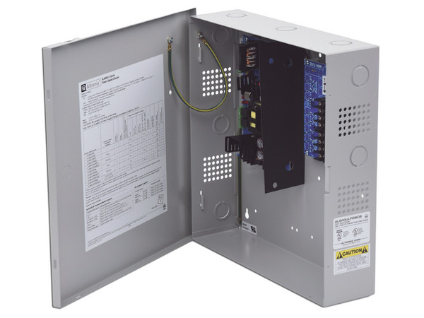 Fuente de poder ALTRONIX dual para 8 cámaras, voltaje de entrada de 115 VCA, con capacidad de batería de respaldo.