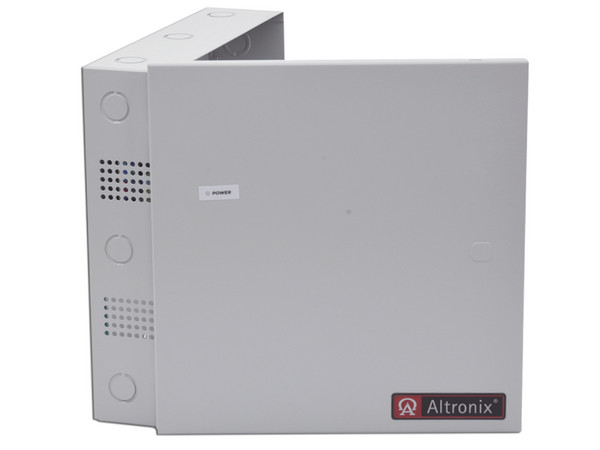 Fuente de poder ALTRONIX dual para 8 cámaras, voltaje de entrada de 115 VCA, con capacidad de batería de respaldo.