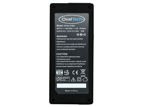 Cargador para Laptop OvalTech OTAC-E76D de 65W, 19.5V, 3.34A, Salida USB. Color Negro.