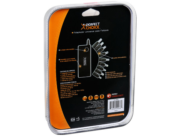 Perfect Choice Adaptador de Corriente Universal con puntas intercambiables para Netbook