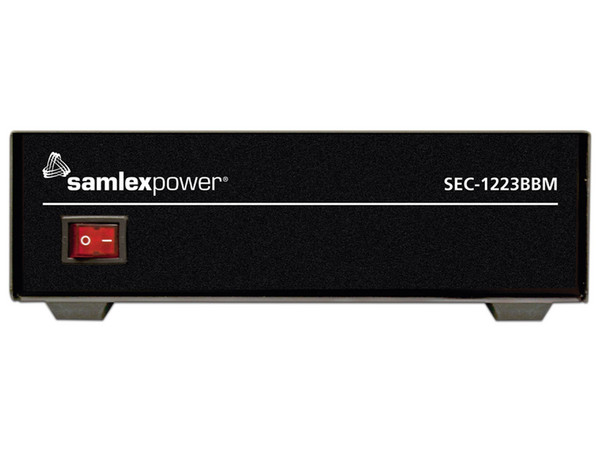 Fuente de poder SAMLEX SEC-1223BBM, 13.8V, 19A, Conmutada con circuito cargador de baterías.