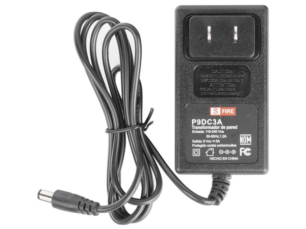 Fuente de Poder Regulada SFIRE P9DC3A de 9Vcd 3A, Para Usos Múltiples. Color Negro.