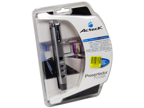 Presentador, Apuntador Láser y Mouse inalámbrico Acteck, 2.4 Ghz, USB. 