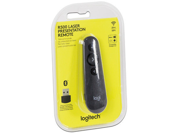 Presentador Inalámbrico Logitech R500 con puntero Láser rojo. Color Negro.
