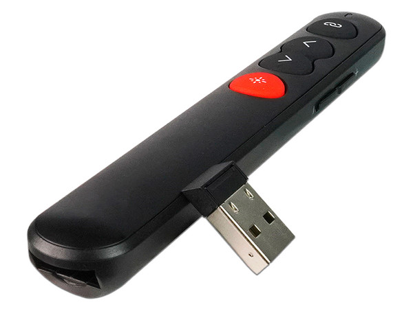 Presentador Inalámbrico Vorago LASP-305, con apuntador láser, Hasta 30m de alcance, USB, Color Negro.