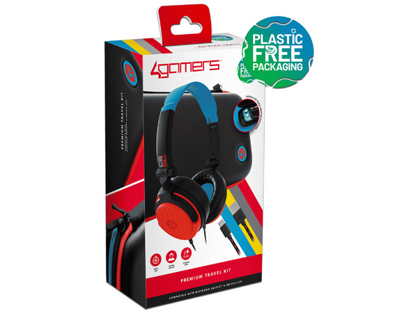 Kit Neon 4Gamers Travel Swl-50, incluye diadema 3.5mm/USB-C, funda protectora para Nintendo Switch