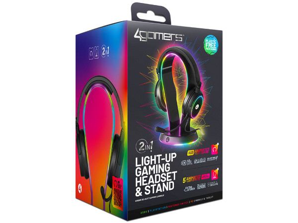 Audífonos Gamer 4Gamers XP-RGB-HSB-4G, Respuesta de Frecuencia de 20Hz - 20kHz, Iluminación LED, 3.5mm, Color Negro, Incluye Soporte para Audífonos.