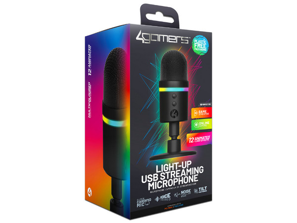 Micrófono Gamer 4Gamer , Iluminación RGB, Respuesta de Frecuencia 20Hz - 20kHz USB, Color Negro.