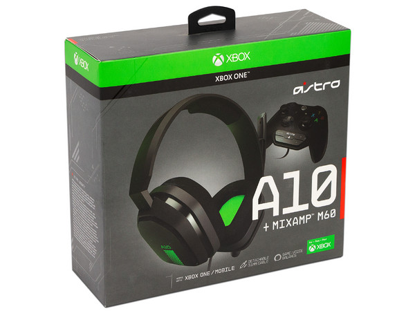 Audífonos con micrófono Astro A10 Plus + Mixamp M60 para Xbox One, Respuesta de frecuencia 20Hz-20000Hz, 3.5mm. Color Negro/Verde.