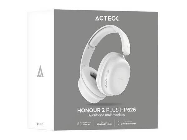 Audífonos, Acteck, Honour 2 Plus HP626, Inalámbricos, Auxiliar 3.5 mm, USB Tipo C, Micrófono, Color Blanco.