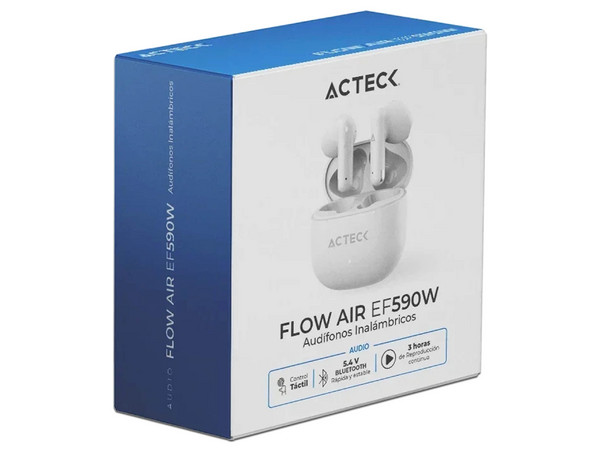 Audífonos Inalámbricos Acteck Flow AIR EF590W, Con Estuche de Carga, Respuesta de Frecuencia 20Hz - 20kHz, Bluetooth, Compatible Con Android e iOS. Color Blanco.

