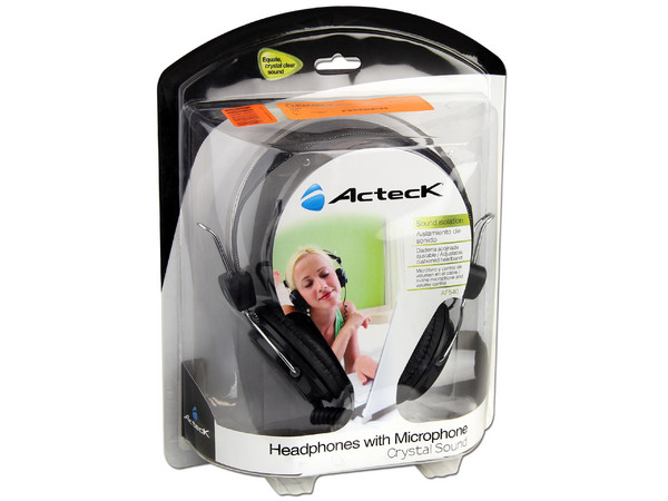 Audífonos Acteck Crystal Sound modelo AF540, con Micrófono y control de volumen en el cable.