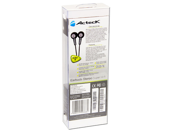 Audífonos Acteck Earbuds Super Hi-Fi EB700. Color Negro