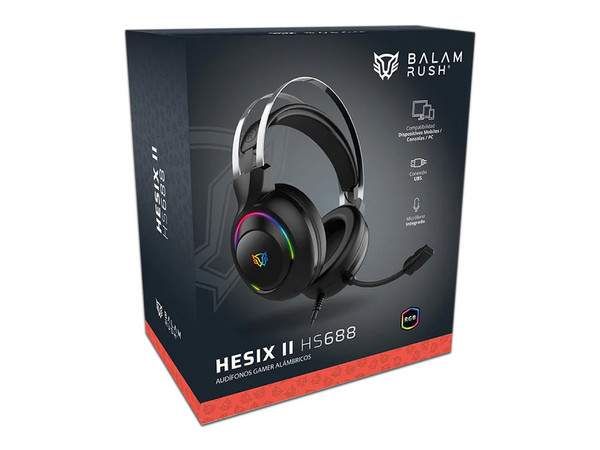 Audífonos Gamer Balam Rush Hesix II HS688 Azender, RGB, 3.5mm. Color Negro