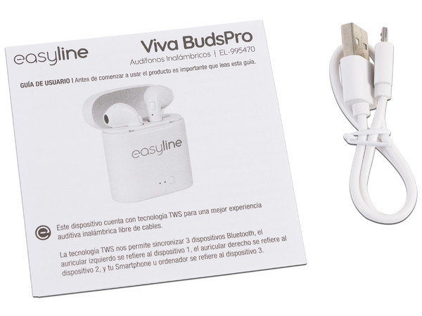 Audífonos Inalámbricos con micrófono EASY LINE TWS Viva Buds Pro, Batería recargable, Bluetooth. Color Blanco.