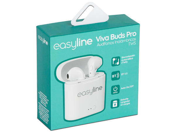 Audífonos Inalámbricos con micrófono EASY LINE TWS Viva Buds Pro, Batería recargable, Bluetooth. Color Blanco.