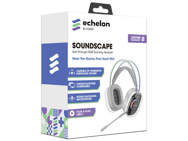 Audífonos ECHELON Gamer Soundscape, Alámbricos USB-C. Color Gris.