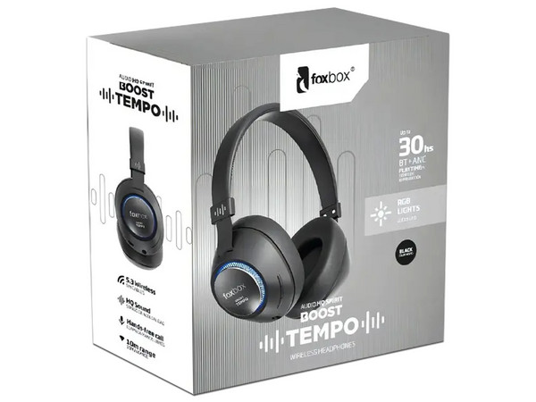 Audífonos Tipo Diadema FoxBox Tempo 8700-0009, Bluetooth 5.3, Jack 3.5mm. Color Negro.