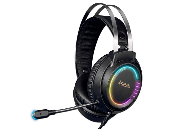 Audífonos Gamer con Micrófono Gamdias EROS E3, iluminación RGB, 3.5mm, USB, Color Negro.