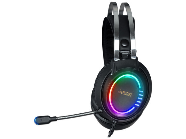 Audífonos Gamer con Micrófono Gamdias EROS M3, iluminación RGB, USB. Color Negro.