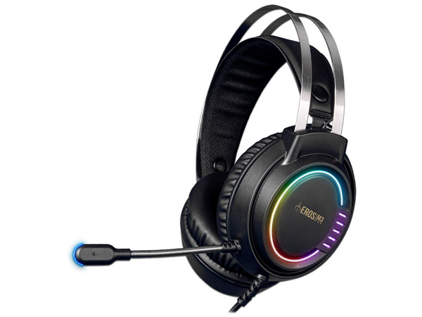 Audífonos Gamer con Micrófono Gamdias EROS M3, iluminación RGB, USB. Color Negro.