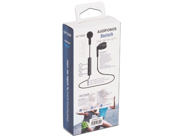 Auriculares manos libres Ginga GIAUDO1BT-NE, Bluetooth. Color Negro.