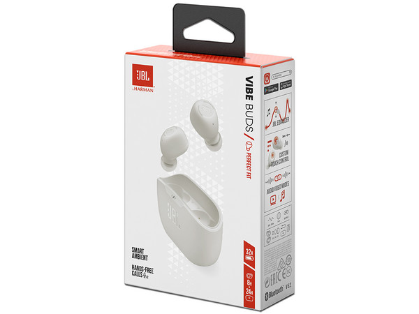 Audífonos JBL Vibe Buds, Respuesta de 20Hz-20kHz, Bluetooth 5.2. Color Blanco.