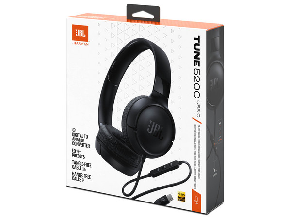 Audífonos Tipo Diadema JBL Tune 520C, Rango de Respuesta de 10Hz a 40KHz, Cable USB Tipo C de 1.2m. Color Negro.