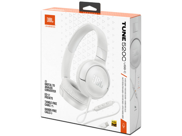 Audífonos Tipo Diadema JBL Tune 520C, Rango de Respuesta de 10Hz a 40KHz, Cable USB Tipo C de 1.2m. Color Blanco.