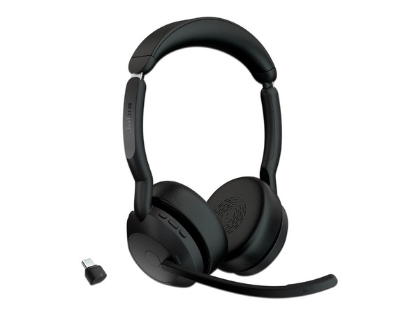 Audífonos Inalámbricos tipo Diadema Jabra Evolve2 55 Link380c MS Stereo, Respuesta de frecuencia 20-20000Hz, Bluetooth 5.2, Receptor USB. Color Negro.