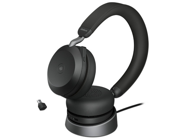 Audífonos con Micrófono Jabra Evolve2 75 con soporte de carga, Certificado para Microsoft Teams, Bluetooth, USB-C. Color Negro.
