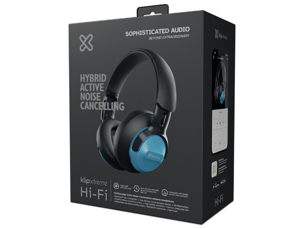 Audífonos Inalámbricos Tipo Diadema Klip Xtreme Hi-Fi, Respuesta de Frecuencia 20 Hz - 20kHz, Micrófono Integrado, Bluetooth, Cancelación ANC. Color Azul.