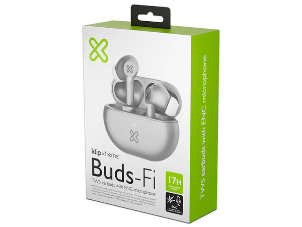 Audífonos Inalámbricos Klip Xtreme Buds-Fi, Con Estuche de Carga, Respuesta de Frecuencia 20Hz - 20kHz, Bluetooth. Color Gris.
