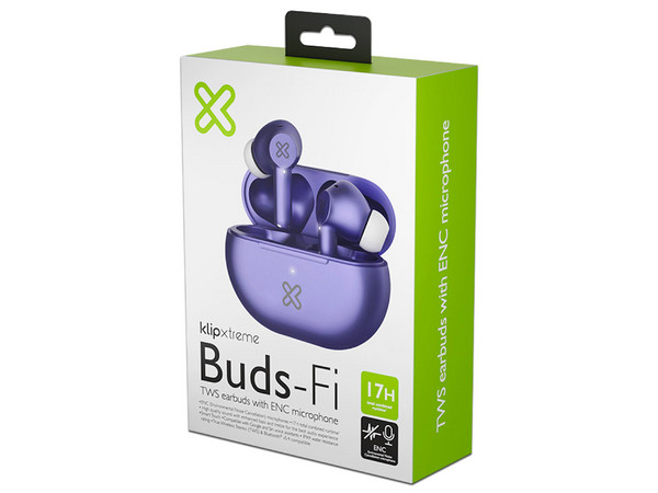 Audífonos Inalámbricos Klip Xtreme Buds-Fi, Con Estuche de Carga, Respuesta de Frecuencia 20Hz - 20kHz, Bluetooth. Color Purpura.