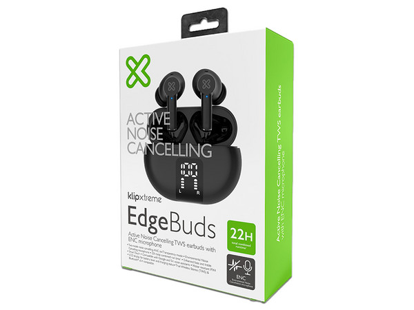 Audífonos Inalámbricos Klip Xtreme EdgeBuds, Con Estuche de Carga, Respuesta de Frecuencia 20Hz - 20kHz, Bluetooth. Color Negro.
