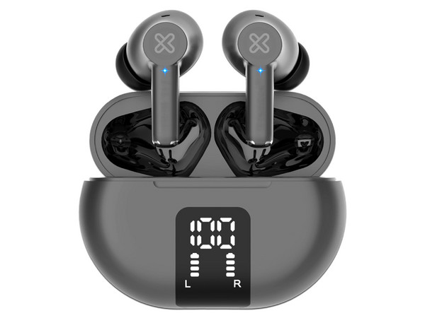 Audífonos Inalámbricos Klip Xtreme EdgeBuds, Con Estuche de Carga, Respuesta de Frecuencia 20Hz - 20kHz, Bluetooth. Color Gris.