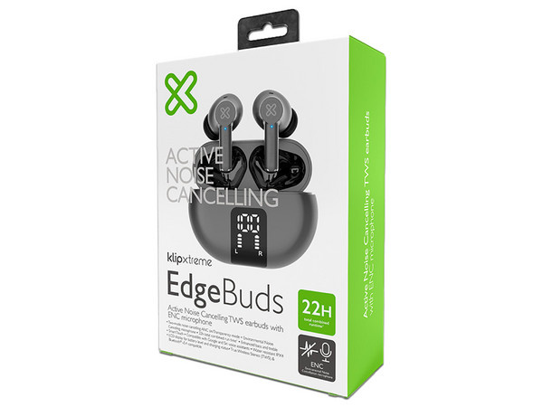 Audífonos Inalámbricos Klip Xtreme EdgeBuds, Con Estuche de Carga, Respuesta de Frecuencia 20Hz - 20kHz, Bluetooth. Color Gris.