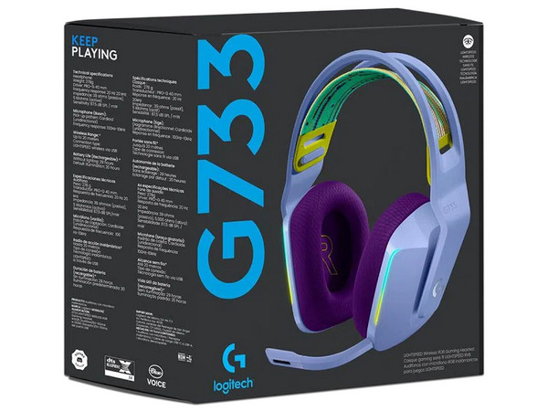 Audífonos con micrófono inalámbricos Gamer Logitech G733 LightSpeed, Iluminación RGB, USB. Color Violeta.