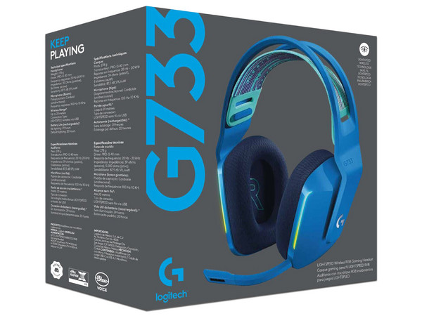 Audífonos con micrófono inalámbricos Gamer Logitech G733 LightSpeed, Iluminación RGB, USB. Color Azul.