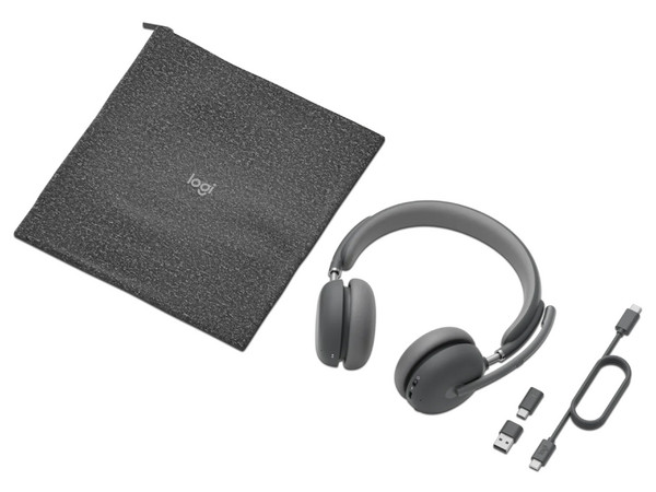 Audífonos Inalámbricos tipo Diadema Logitech Zone Wireless 2 UC Version, Cancelación de ruido activa, Bluetooth 5.2, Receptor USB-C con adaptador USB. Color Negro.