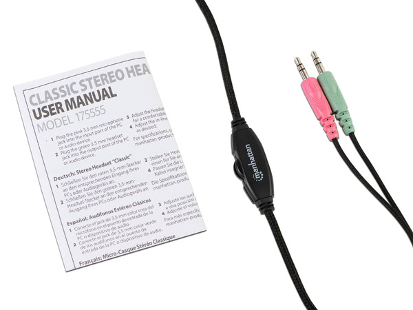 Audífonos Estéreo Clásicos Manhattan, con Micrófono y Control de Volumen, 3.5mm.