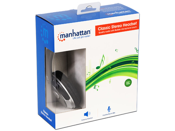 Audífonos Estéreo Clásicos Manhattan, con Micrófono y Control de Volumen, 3.5mm.