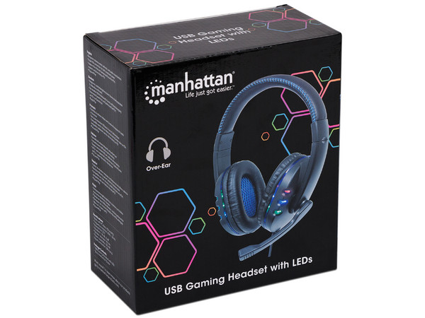 Audífonos tipo diadema para videojuegos Manhattan con micrófono, respuesta de frecuencia 20Hz-20,000Hz.