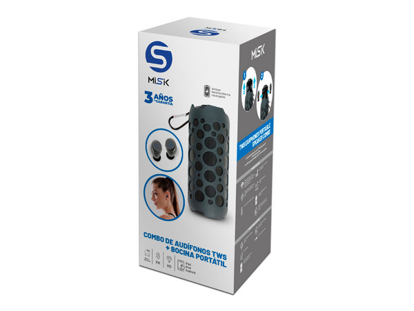 Combo de Audífonos y Bocina Misk MS274, Bluetooth, TWS. Color Negro.