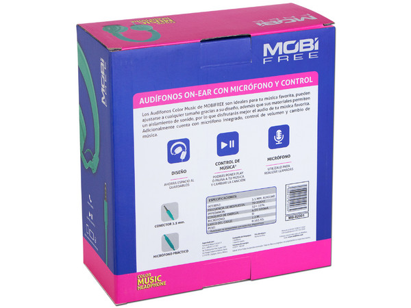 Audífonos con micrófono MOBIFREE Colors, Respuesta de Frecuencia 70-20KHz, con función de manos libres, color Aqua.