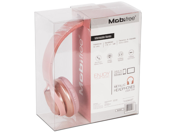 Diadema con Micrófono Mobifree Metallic MB-02011 respuesta de frecuencia 20-20KHz. Color Rosa.