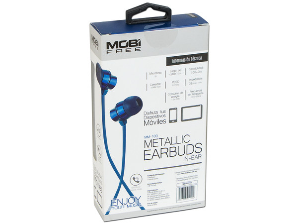 Audífonos manos libres Mobifree MB-02018 respuesta de frecuencia 20-20KHz. Color Azul.